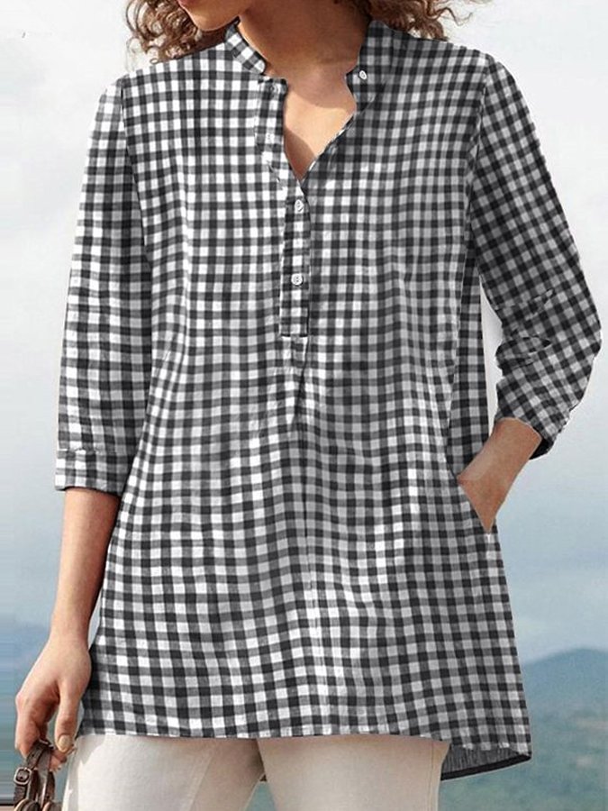Women's Casual 3/4 Sleeve Check Shirt