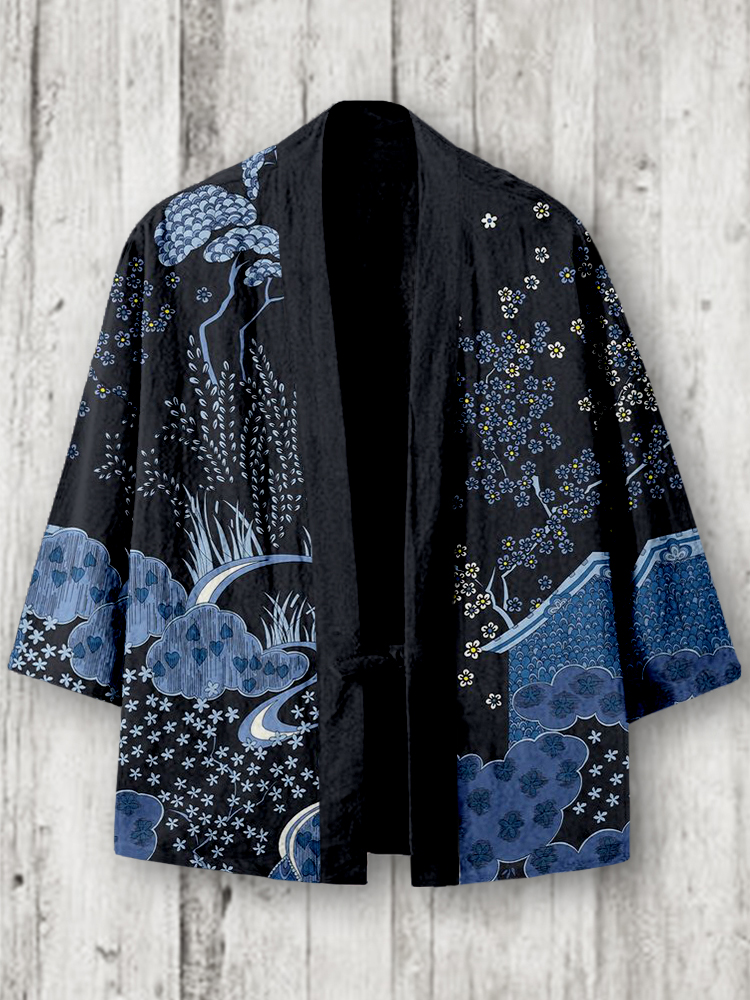 Japanese Traditional Pattern Linen Blend Kimono Cardigan  artssus