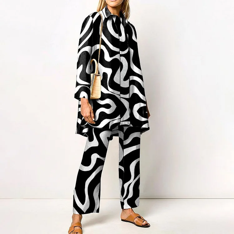 Abstract art Printed Long Sleeves Two Piece Set