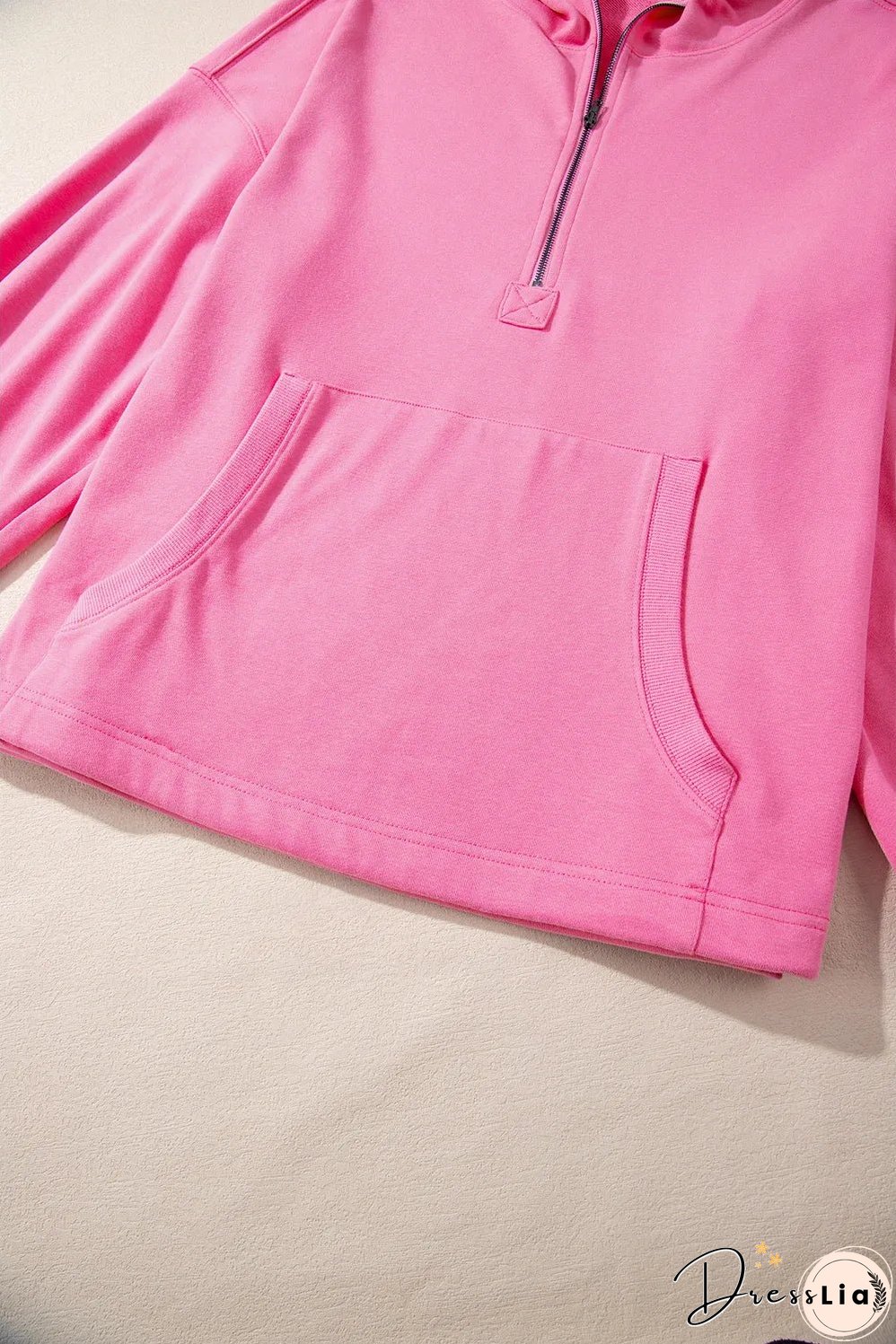 Bonbon Solid Kangaroo Pocket Half Zipper Oversized Hoodie