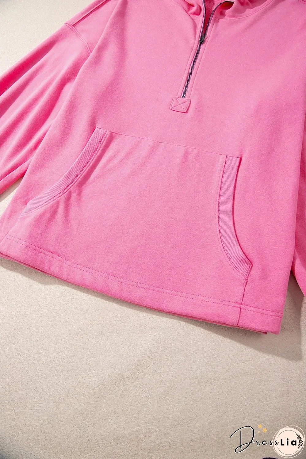 Bonbon Solid Kangaroo Pocket Half Zipper Oversized Hoodie