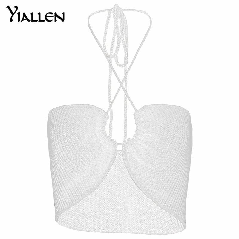 Yiallen Summer Sexy Solid Knit Bandage Hollow Out Backless Women Camisole 2022 New Party Vacation Street Clubwear Female Top