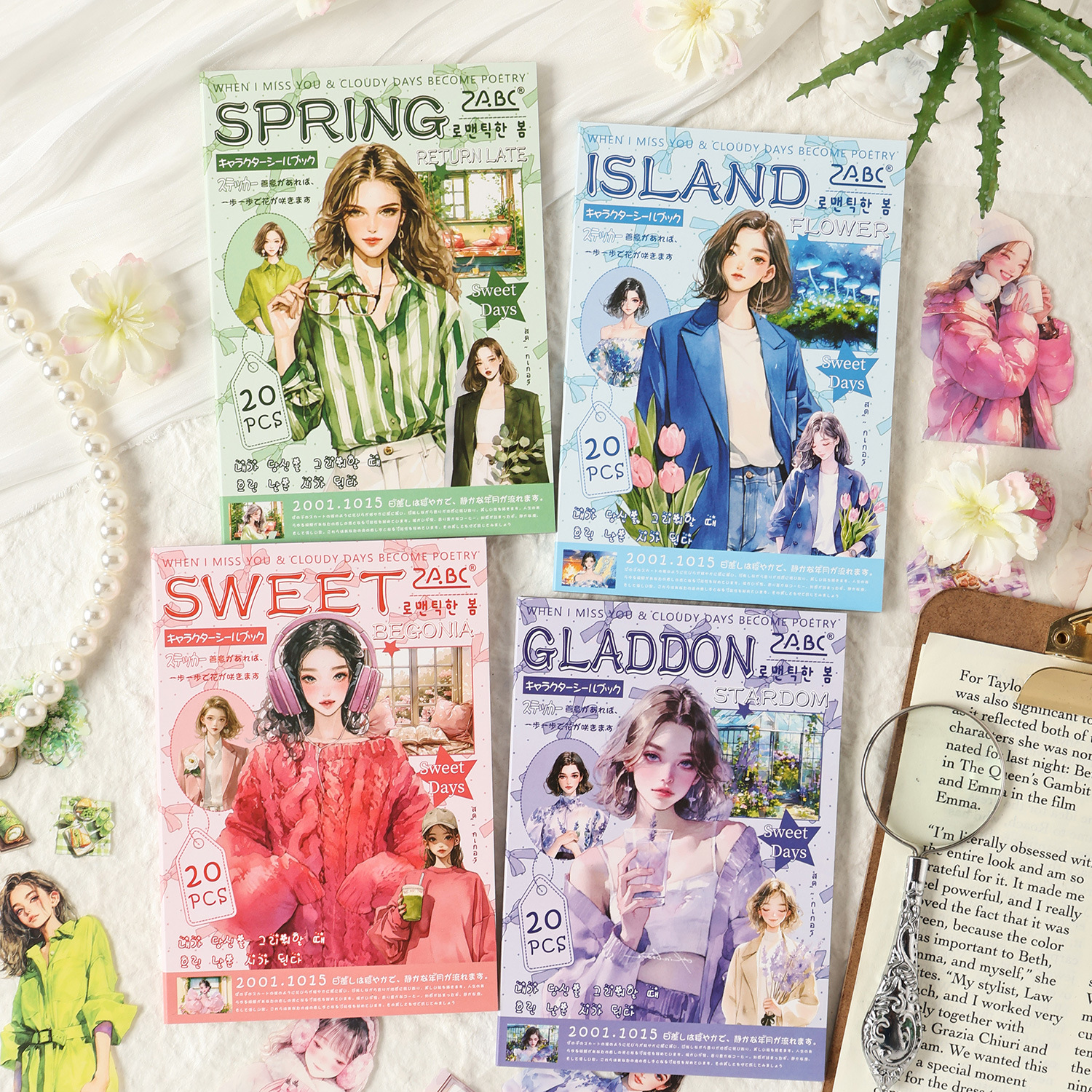 PET 스티커 - 꽃처럼 아름다운 여인 시리즈 빈티지 캐릭터 꽃