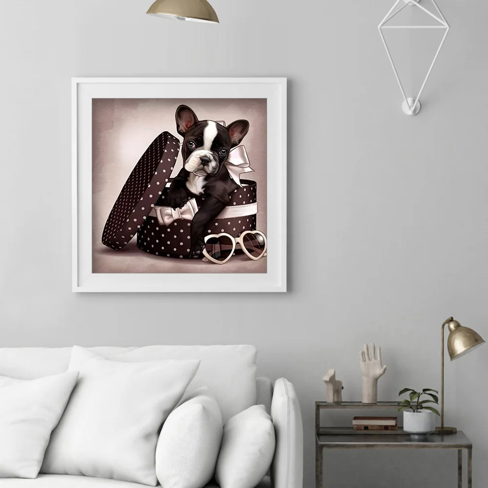 Diamond Painting - Full Round Drill - Gift Box Puppy(30*30cm)