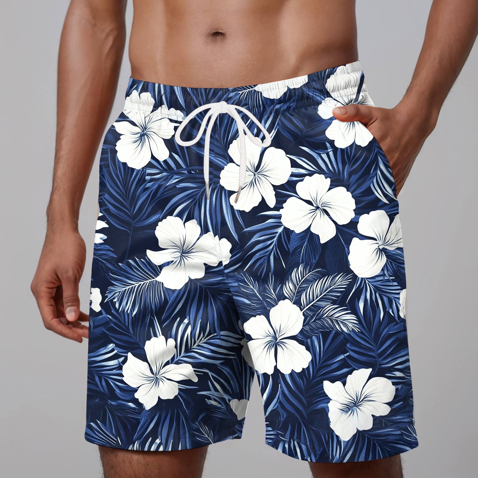 Thingsroom Stylish Beach Print Swimpant Mens' Summer Casual Shorts With Pockets Swimming Trunks Male Swimwear Loose Fit Swimpants Tether