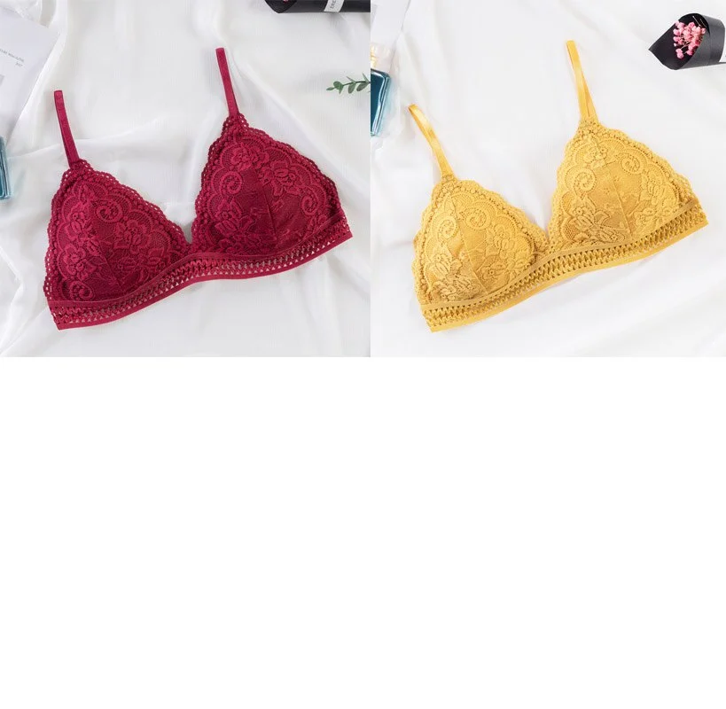 French seamless deep V seamless lace bra ladies wireless push up thin bra soft underwear comfortable sexy underwear french bra