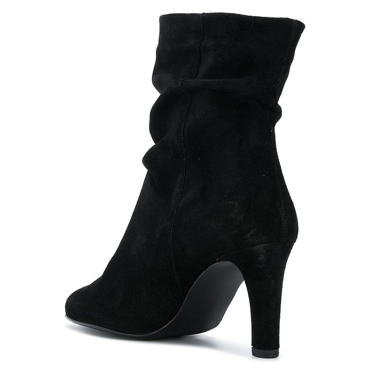 Sexy Black Suede Chunky Heel Boots |FSJ Shoes