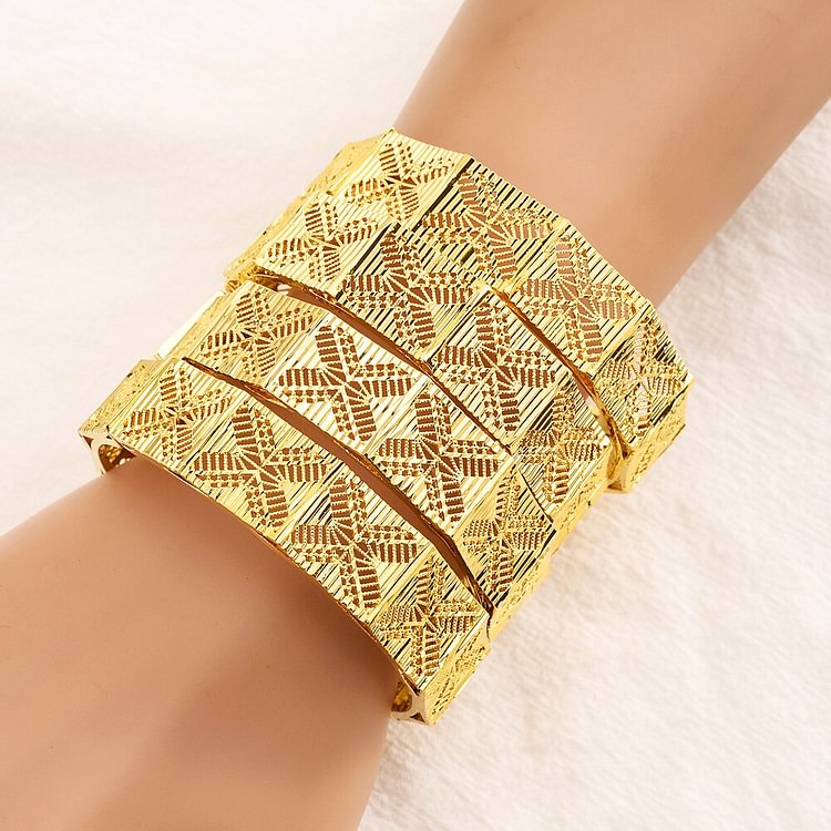 24k 4pcs/Set Dubai Gold Color African Bridal Wedding Openable Bangle For Women Jewelry