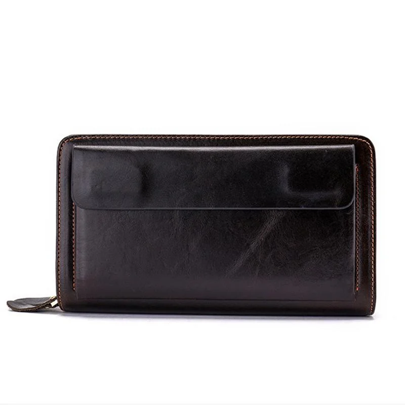 Card Holder Contrast Color Soft Leather Currency Pocket Zipper Closure Wallet