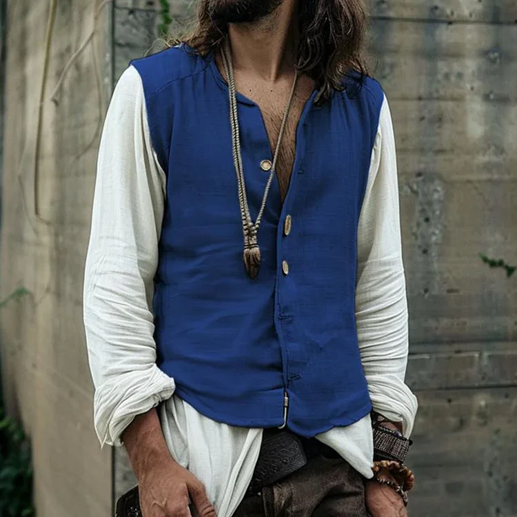 Men's Vintage Cotton And Linen Patchwork Vest