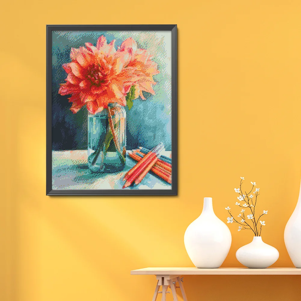 9CT Full Stamped Cross Stitch Bead Embroidery- Flower(Canvas|40*52CM)