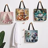 (US Only)4pcs Christmas Linen Tote Bag Handbag Large Capacity Women Shopping Shoulder Bag