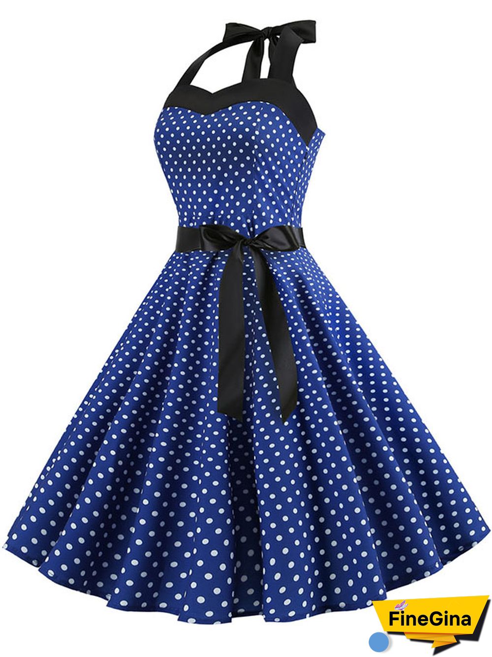 Sexy Halter Party Dress Retro Polka Dot Hepburn Vintage 50s 60s Pin Up Rockabilly Dresses Robe Elegant Midi Dress