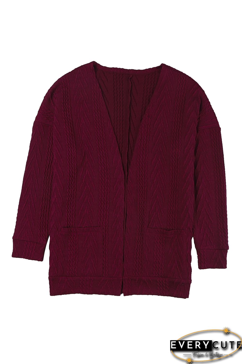 Red Drop Shoulder Textured Cardigan