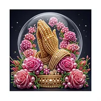 Pink Rose Prayer Hands - Pearls Painting