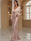 Evening Long Sleeves Wrap Solid V-Neck Dress