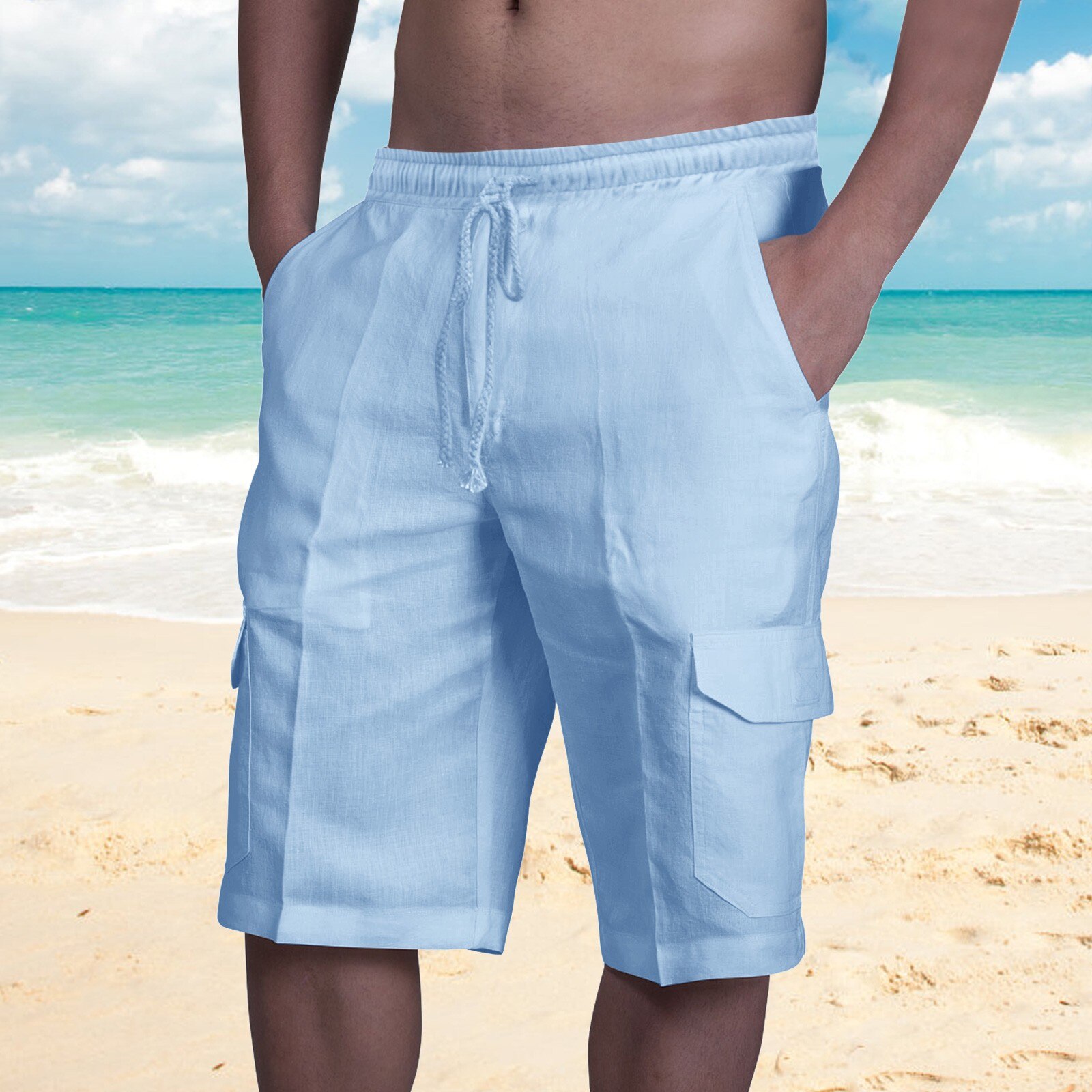 2025 Mens Shorts Casual Lace-up Sweatpants Shorts Solid Color Summer Cotton And Linen Shorts Casual Trunks Fitness Trousers