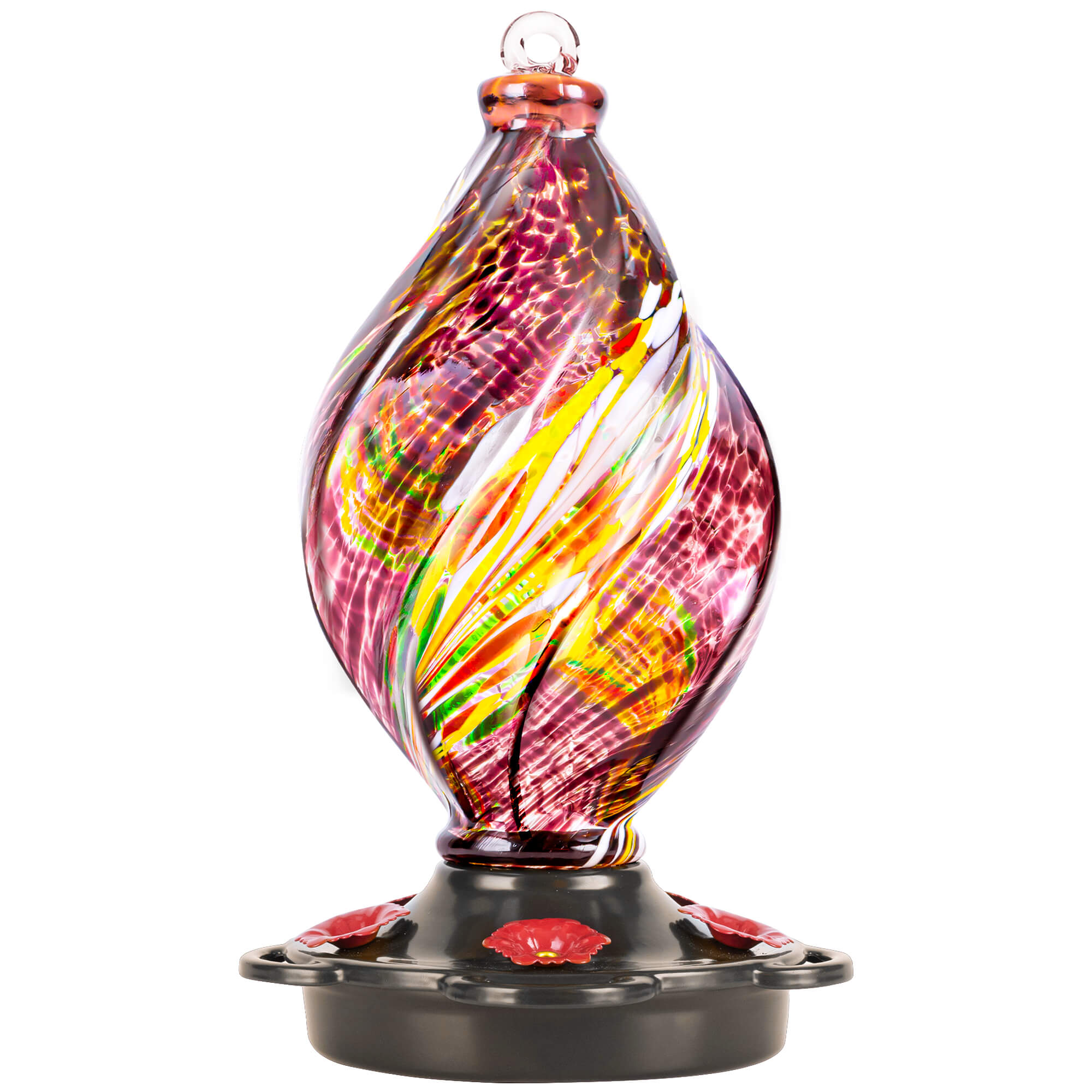 LUJII Ice Cream Shaped Spiral Hummingbird Feeder, Hand Blown Glass, 28 fl.oz, Purple