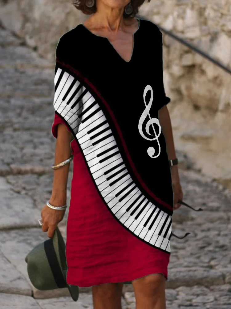 Treble Clef Piano Contrast Art Midi Dress