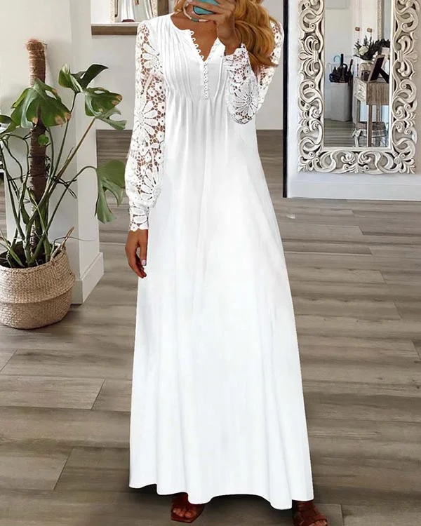 Elegant Loose Solid Color Lace Dress-