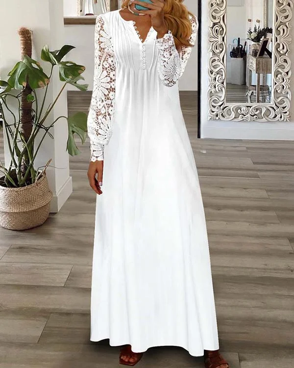 Elegant Loose Solid Color Lace Dress