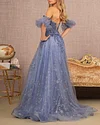 Glitter-Print Strapless Puff-Sleeved Tulle Dress