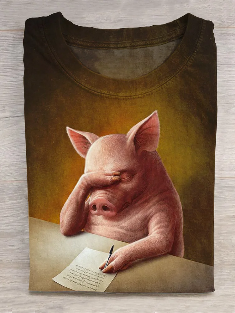 Cute Funny Pig Art Print Casual T-shirt