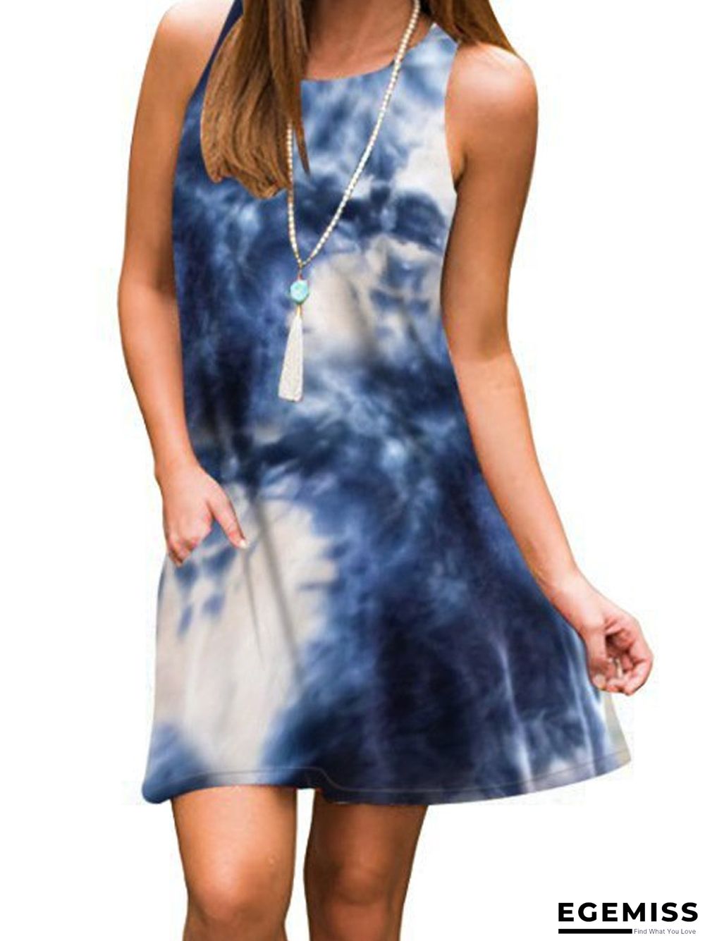 Dress Floral Print Sleeveless Round Neck Loose Dress for Women | EGEMISS