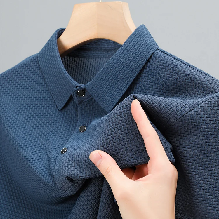 Broswear Lapel Buttons Silk Polo Shirt