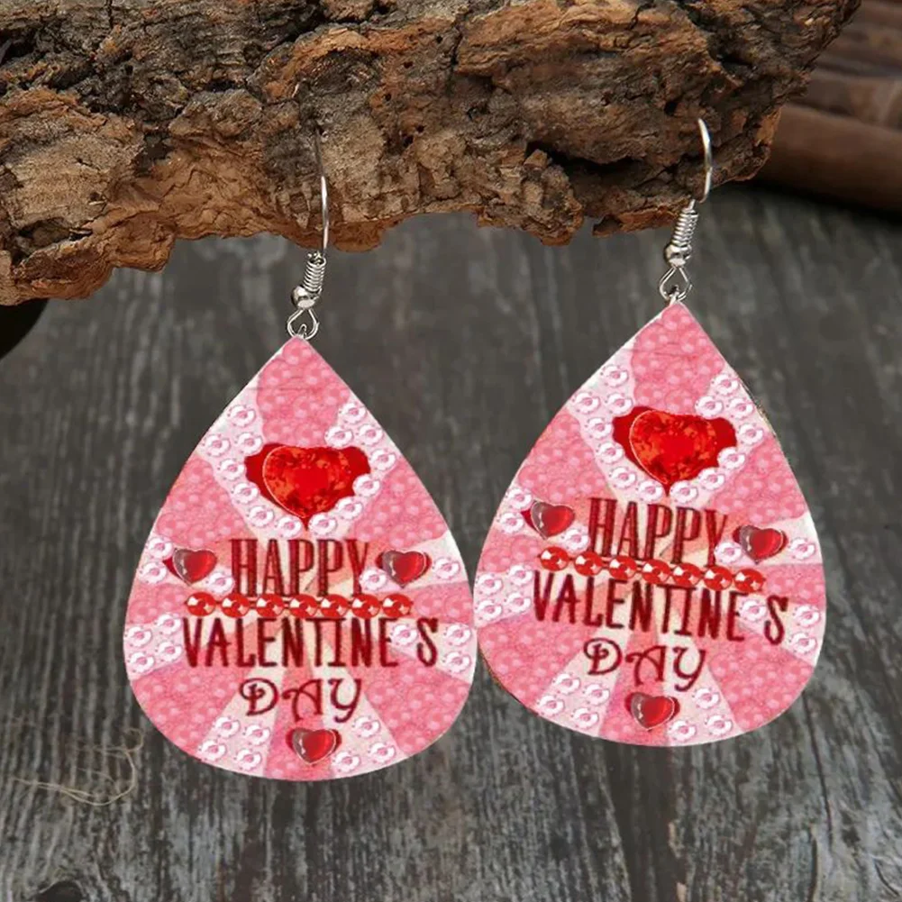 DIY 10 Pairs Cartoon Heart Double Sided Dangle Drop Diamond Art Earring Kit for Women