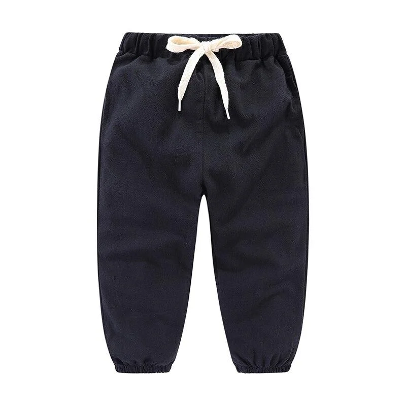 Mudkingdom Solid Color  Linen Children Ankle-length Pants for Baby Boys Baby Casual Trousers