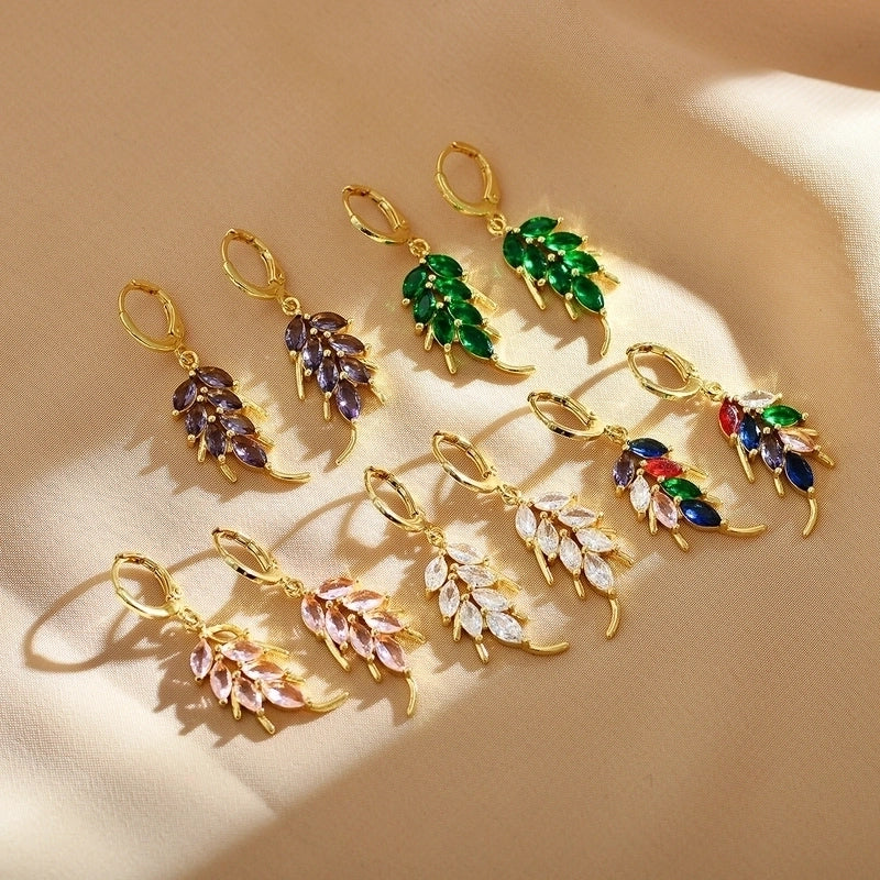 1 Pair Minimalist Leaves Inlay Stainless Steel Zircon Gold Plated Drop Earrings