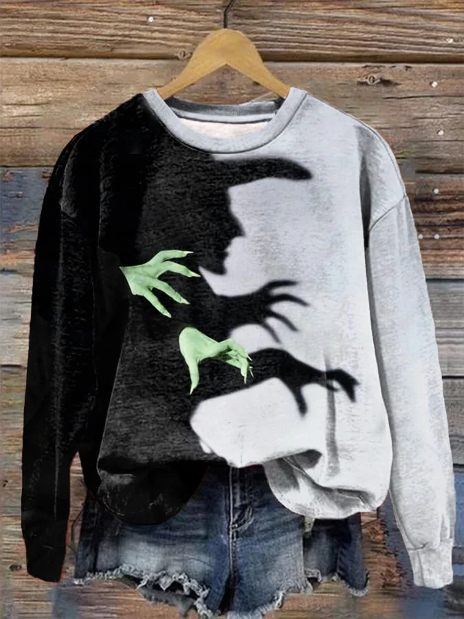 Women's Halloween Witch Shadow Print Casual Sweatshirt