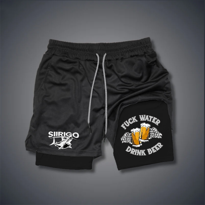 FUCK WATER DRINK BEER Cheerful Time 2 In 1 GYM PERFORMANCE SHORTS