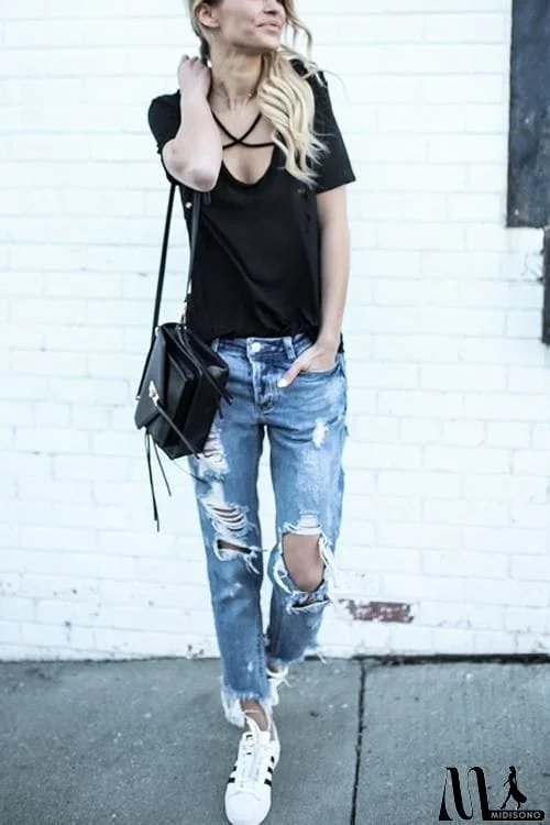 MidiSono - Cross Hollow Short sleeve T Shirt