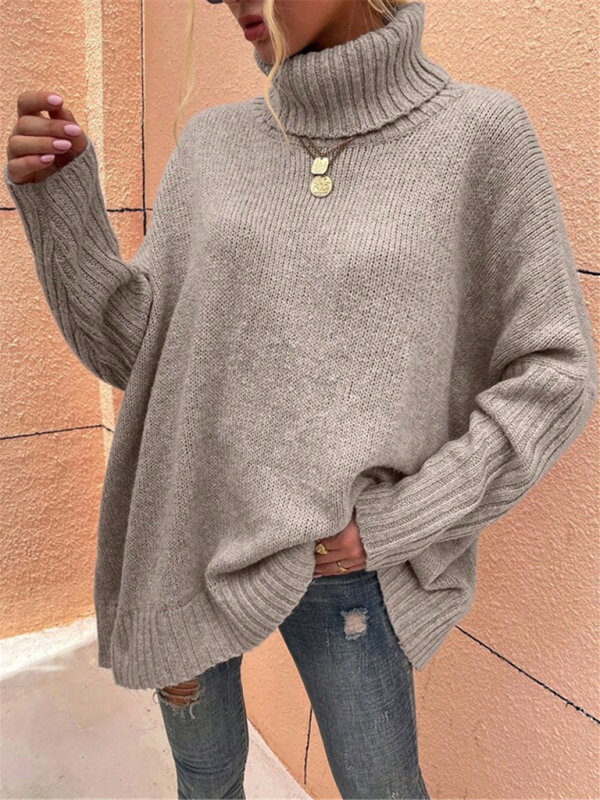 New loose solid color turtleneck bat sleeve pullover knitted sweater