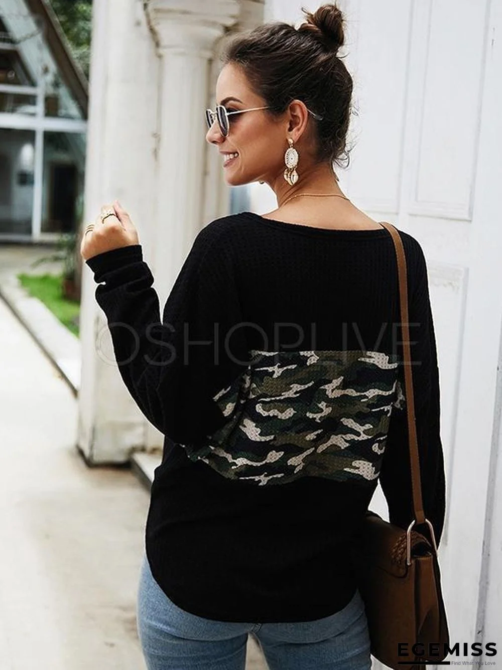 Camouflage Stitching V-neck Knit Sweater | EGEMISS