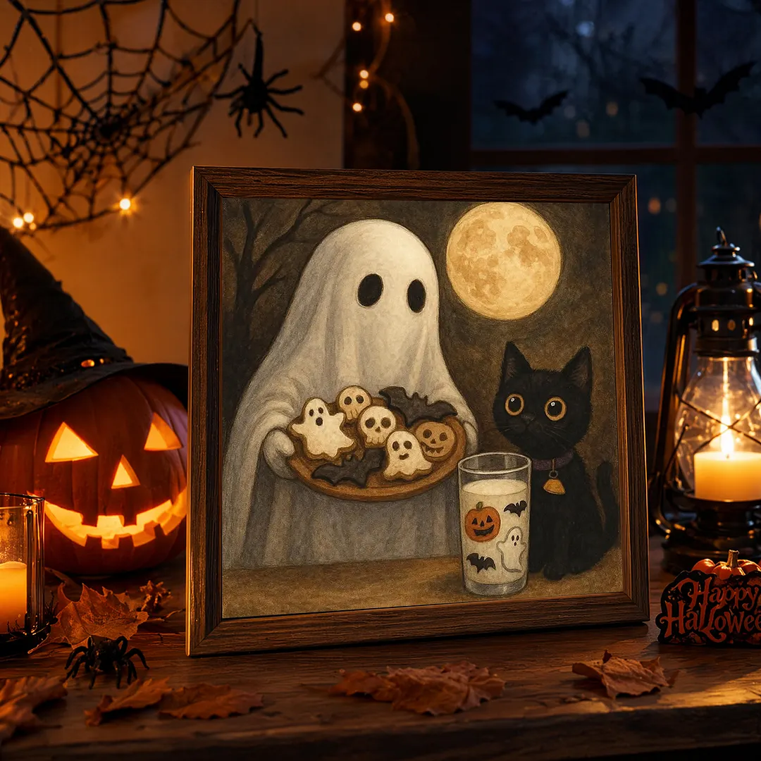Halloween Ghost and Cat 5D DIY Full Square Drill Diamond Painting Kits for Adults Beginners Home Decor Diamonds Paintings Gem Art 35x35cm