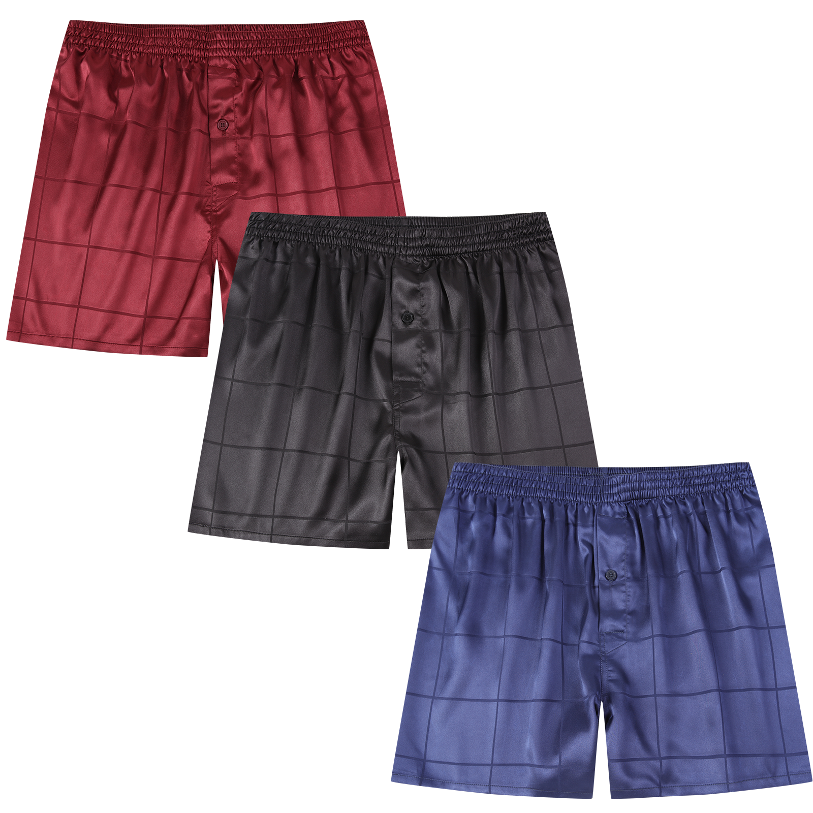 🎉JupiterSecret Men's Satin Boxers Pack Silky Boxer Shorts for Men, Silk Feeling Men's Underwear with Button Fly Pajamas Sleep Shorts