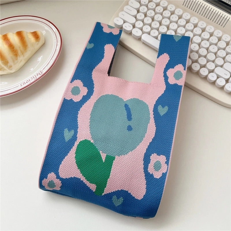 Women’s Small Knit Stripe Fruit Cute Basic Weave Open Bucket Bag