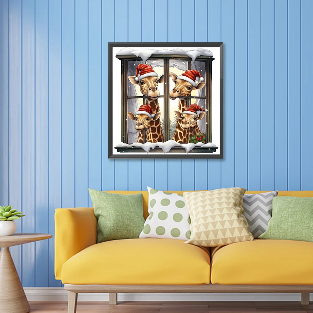 Diamond Painting - Full Round Drill - Window Xmas Giraffe(Canvas|30*30cm)