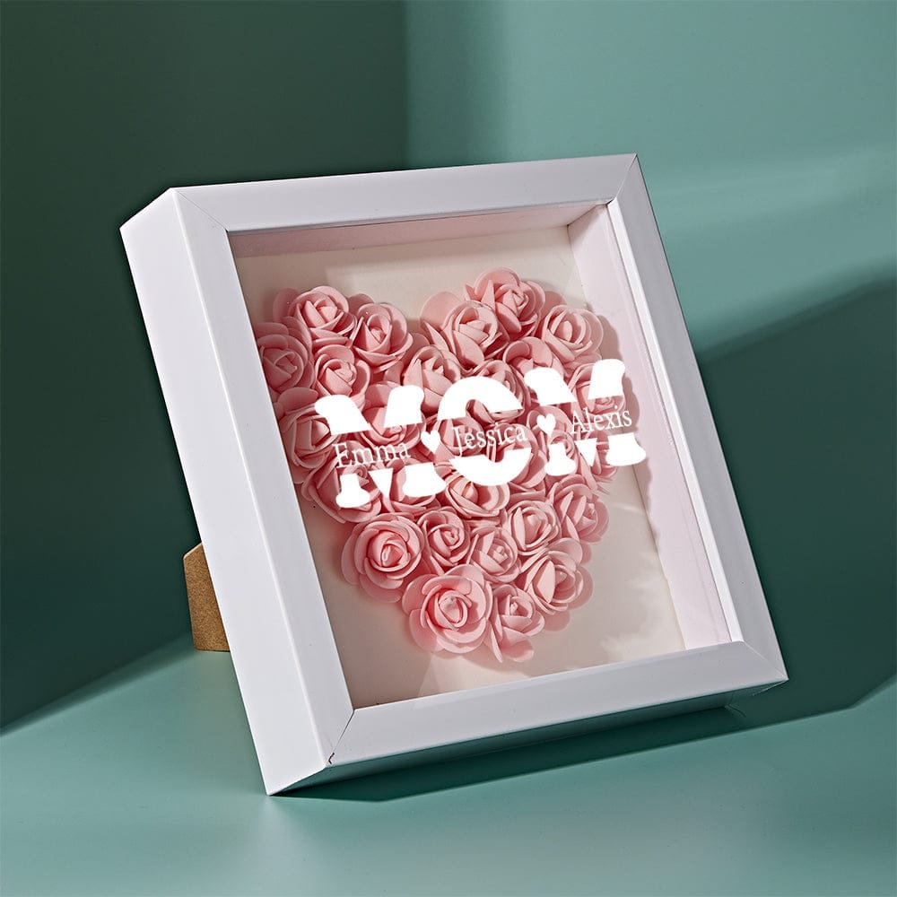 Custom Flower Shadow Box Personalized Name Flower Shadowbox Frame Gift For Mum