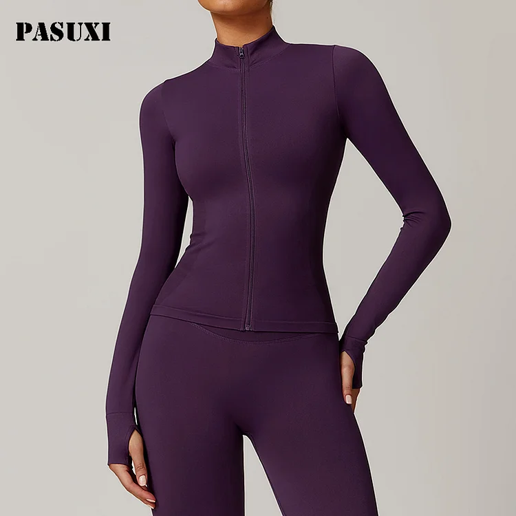 PASUXI Women's Slim Fit Zipper Yoga Jacket - PASUXI Windproof Warm-Up Top for Sports and Running huanwei