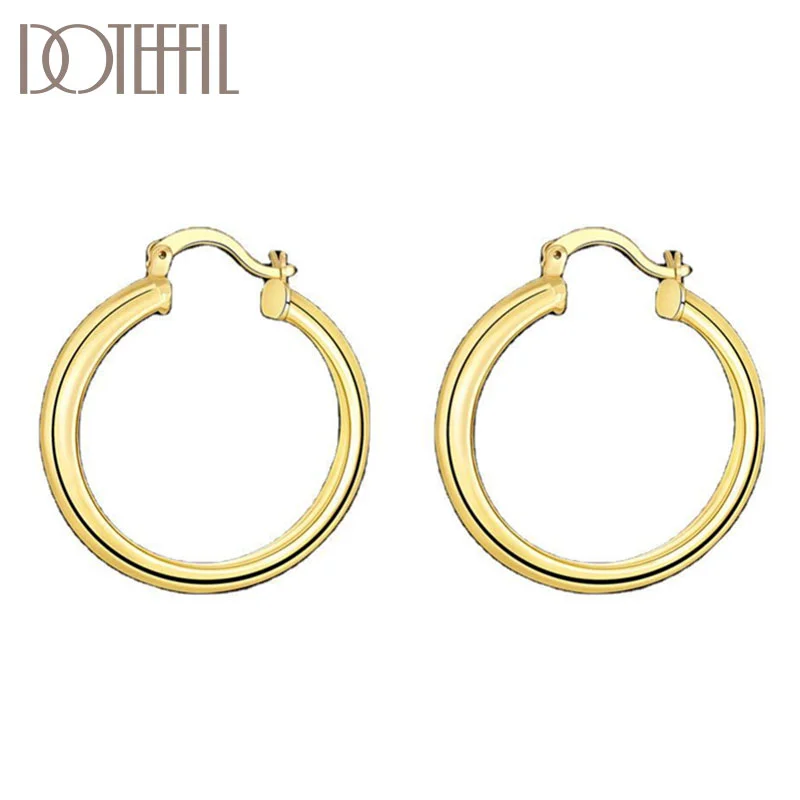 DOTEFFIL 925 Sterling Silver 34mm 18K Gold Circle Hoop Earrings For Women Jewelry