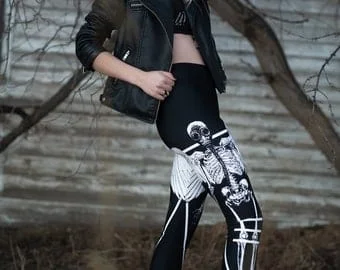 Pornhint lewis mayhem, leggings, mayhem angel, skeleton angle, winged skeleton, skeleton leggings, goth leggings, occult fashion, goth fashion, punk