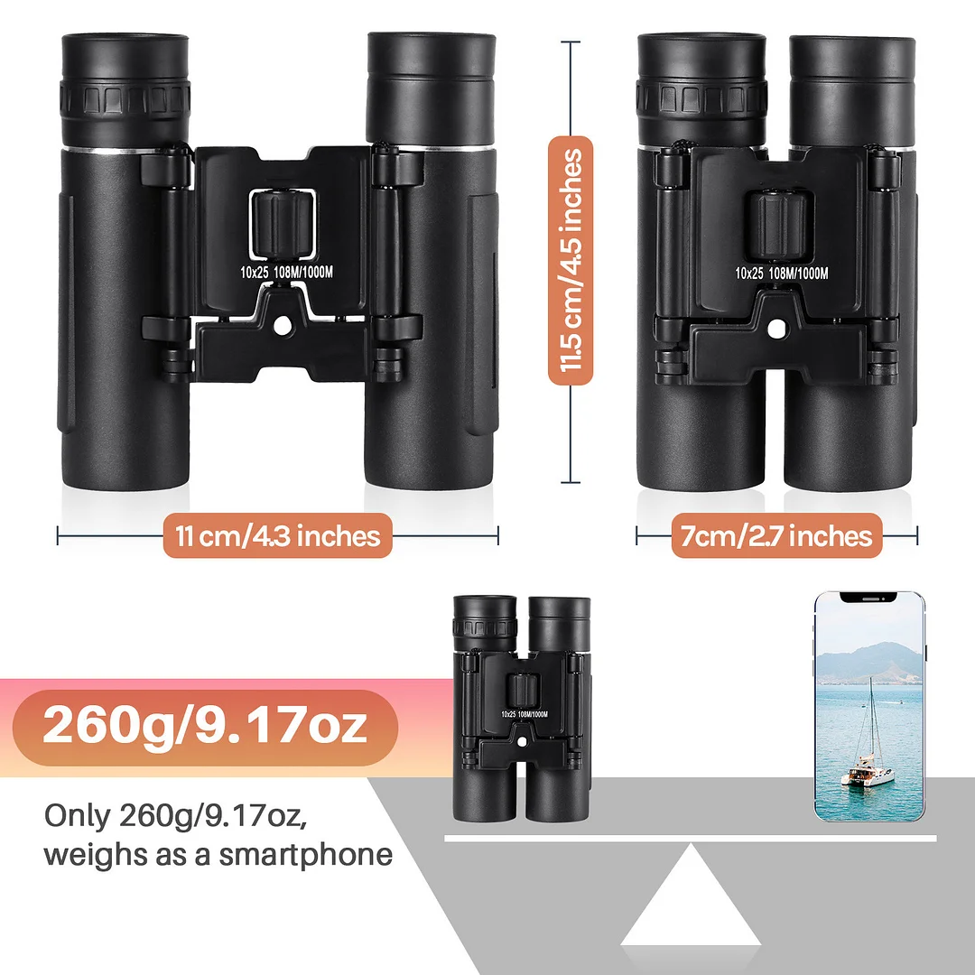 BEBANG 10x25 Binoculars for Kids Adults, Waterproof Small Compact Lightweight Folding Mini Pocket Binoculars for Bird Watching Hiking Travel Concerts Theater Opera