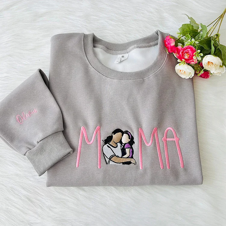 Custom Mama Embroidered Sweatshirt With Your Photo