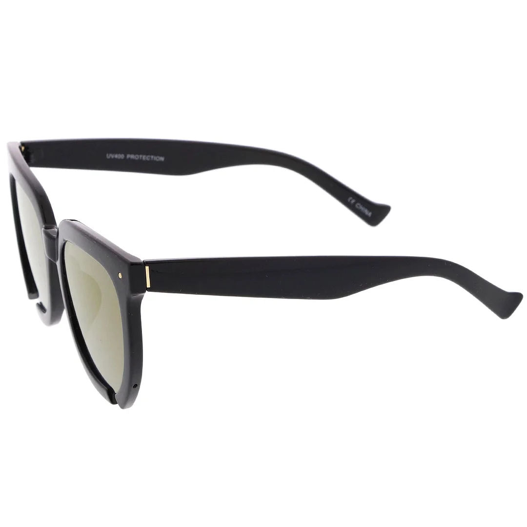 Oversize Notch Detail Square Colored Mirror Flat Lens Horn Rimmed glasses 54mm