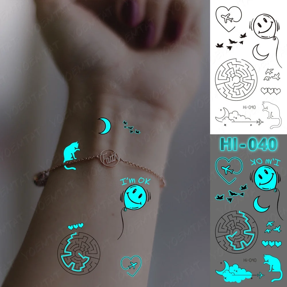 Blue Luminous Glow Tattoo Sticker Mountain Moon Waterproof Temporary Tatoo Nature Forest Sea Fake Tatto For Body Art Women Men