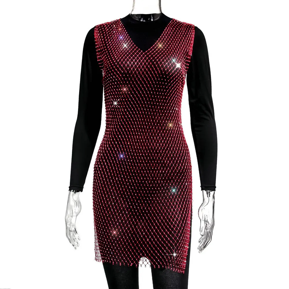 Brownm Brownm Summer New Sexy V-Neck Short Hollow Mesh Dress Y1002